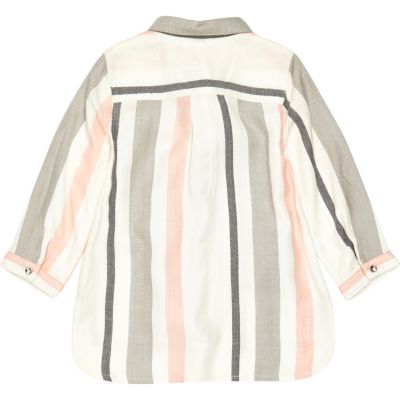 Mini girls white stripe shirt